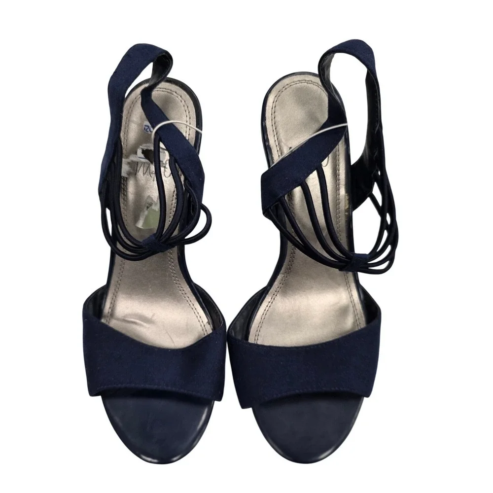 IMPO Vanolo Navy Blue Wedge Sandals Elastic Multi-Strap Dress Shoes Womens 7M